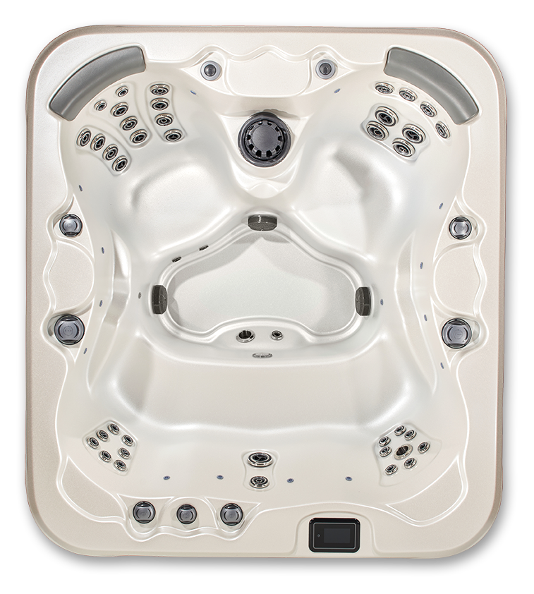 An aerial view of a hot tub on a white background.