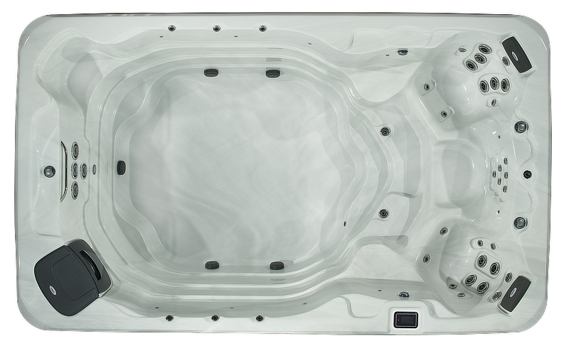 An aerial view of a swimming pool on a white background.