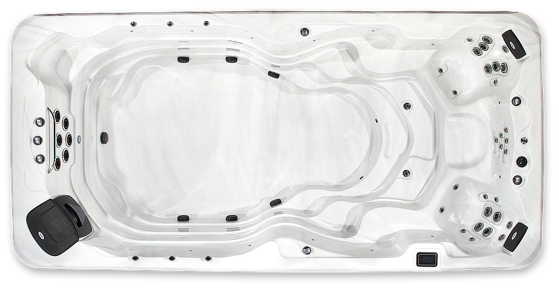 An aerial view of a swimming pool on a white background.