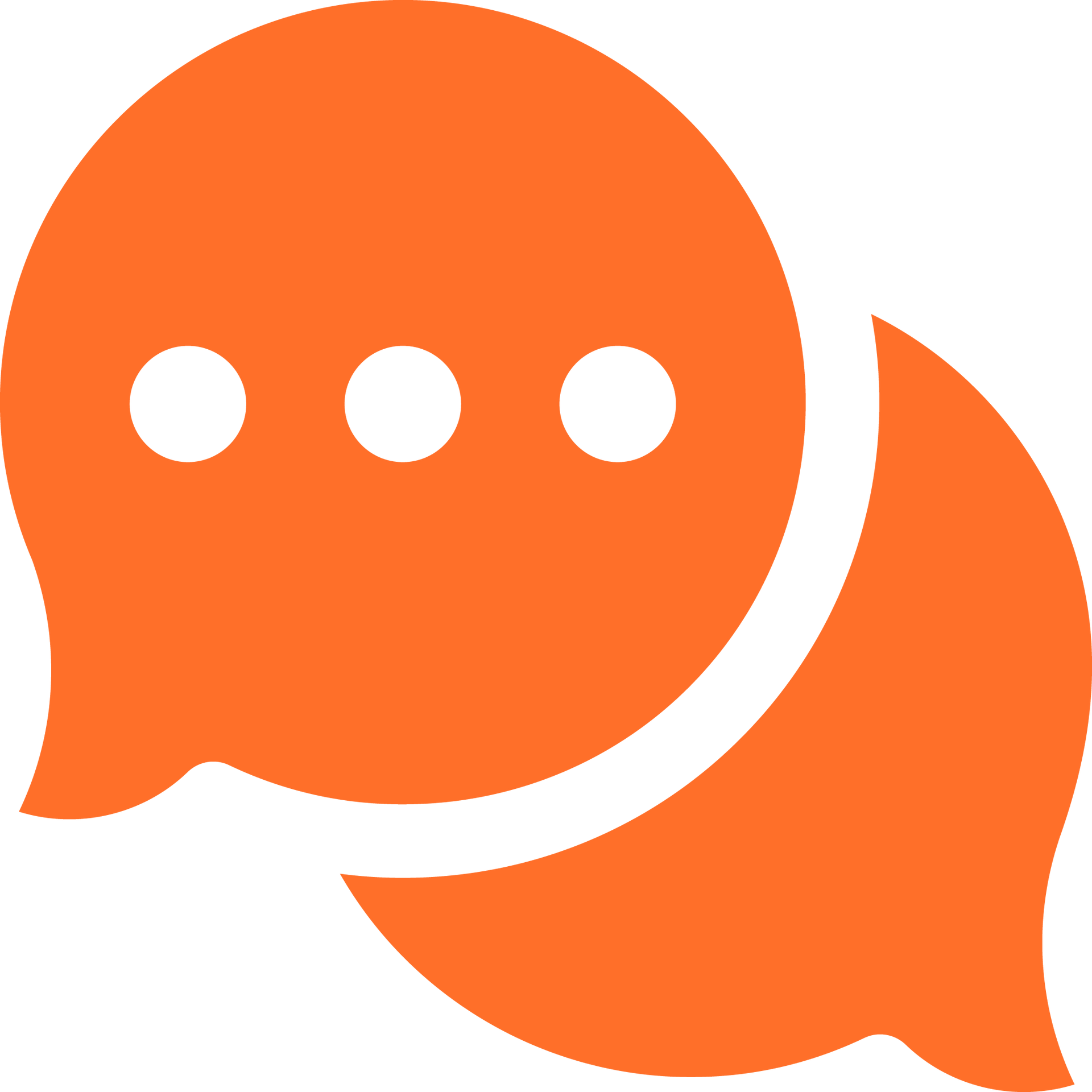 Two orange speech bubbles with three white dots on them