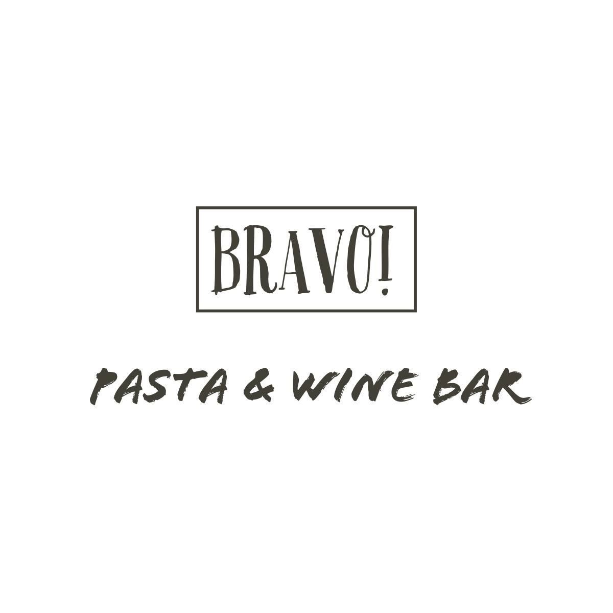 Bravo! Pasta & Wine Bar logo: text within a rectangle above 