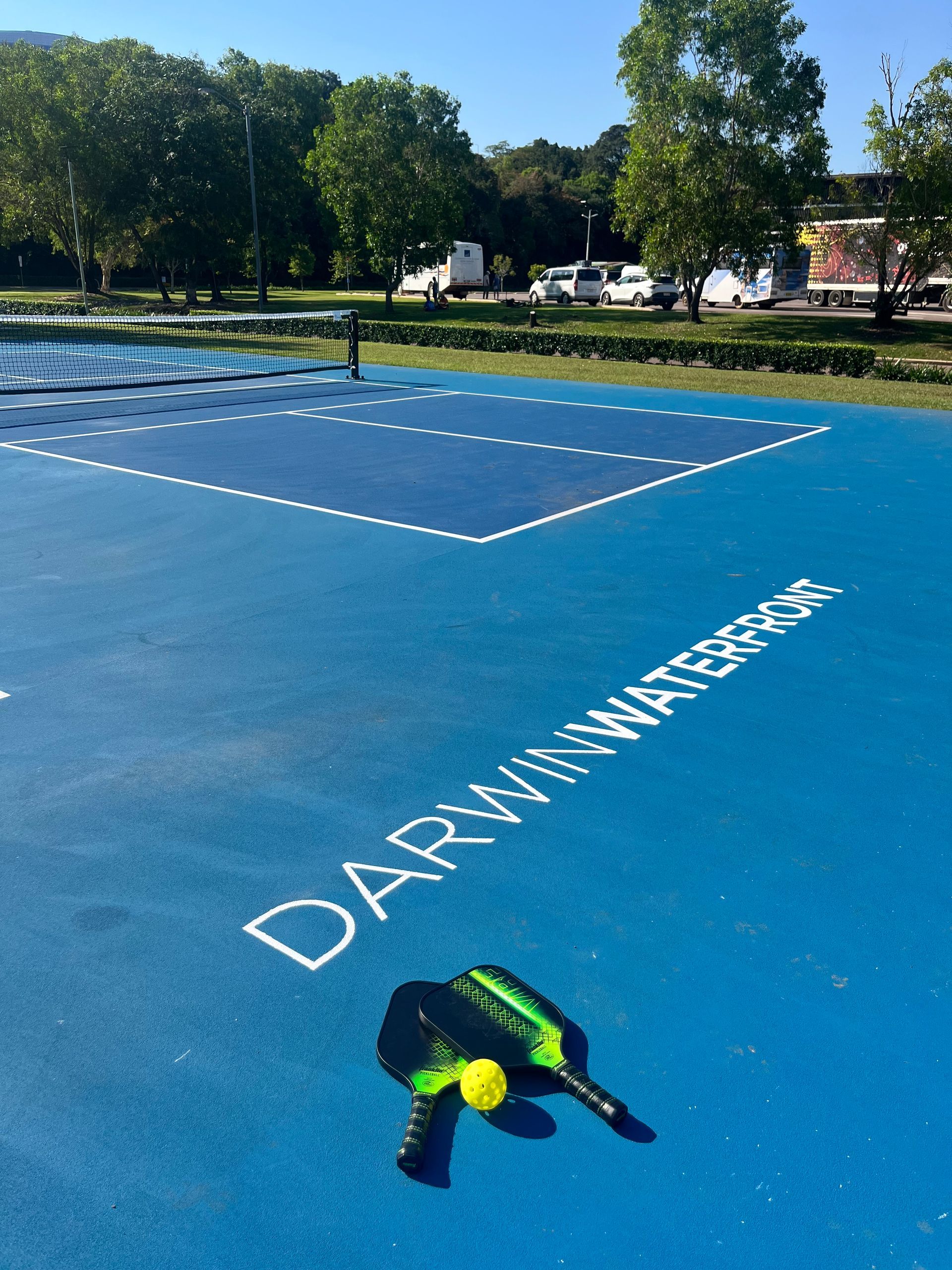 Blue tennis court with 