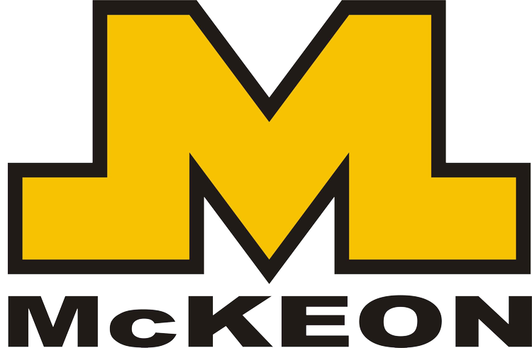 A yellow and black mckeon logo on a white background