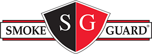 The logo for smoke guard is a red and black shield.