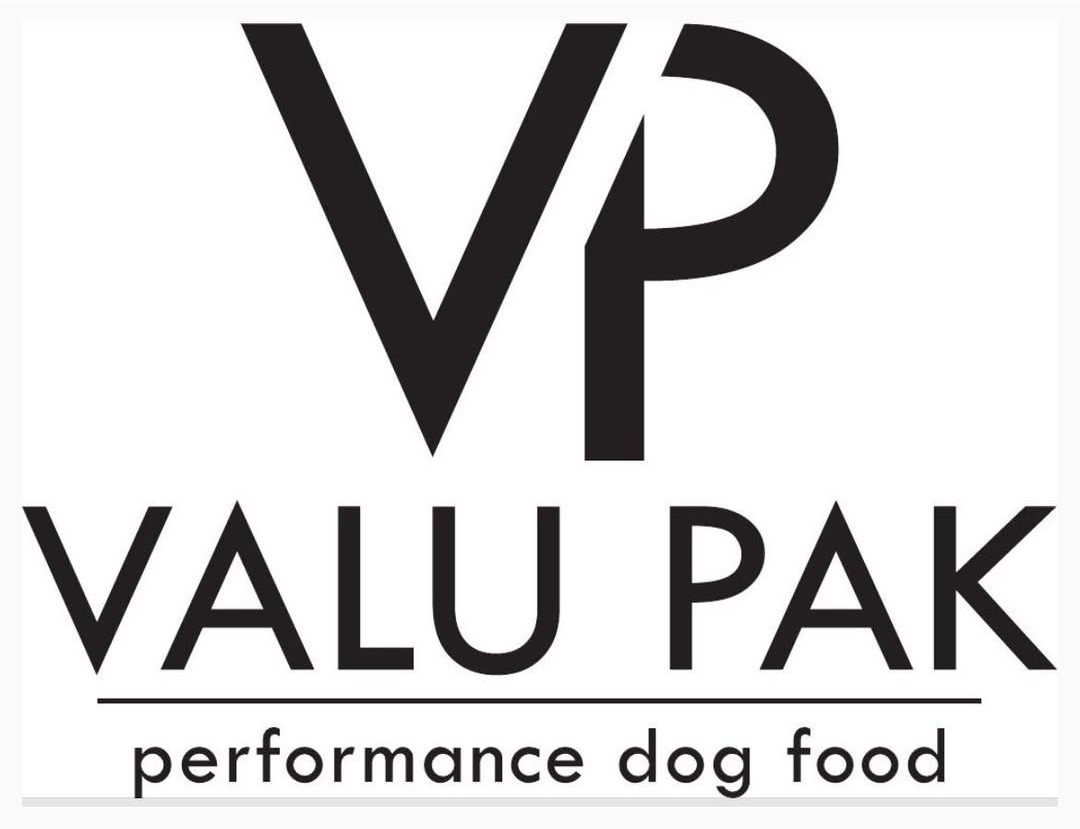 Logo for Valu Pak performance dog food, with the initials  VP