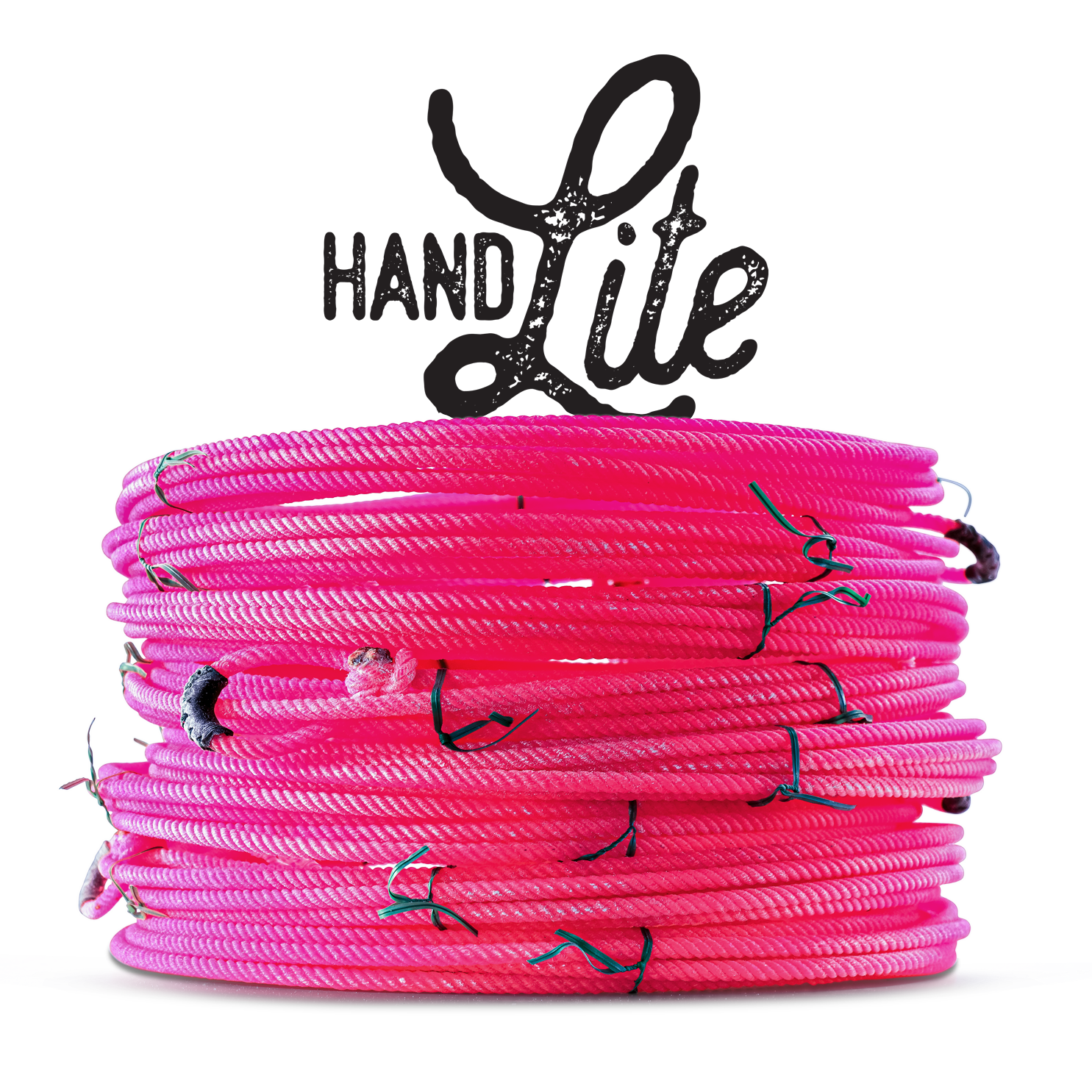 Pink coiled rope, secured with black ties, with Hand Lite