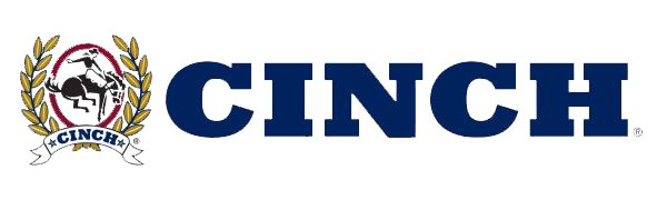 Cinch logo: a bucking horse in a circular emblem with the brand name in dark blue text.