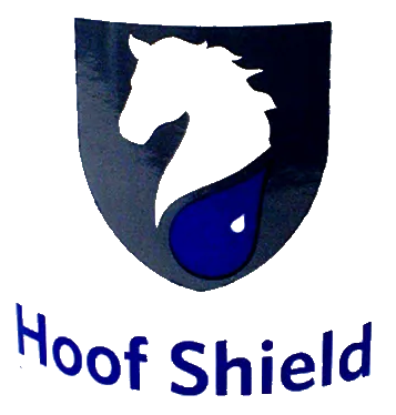Shield logo with white horse head, blue teardrop, and 