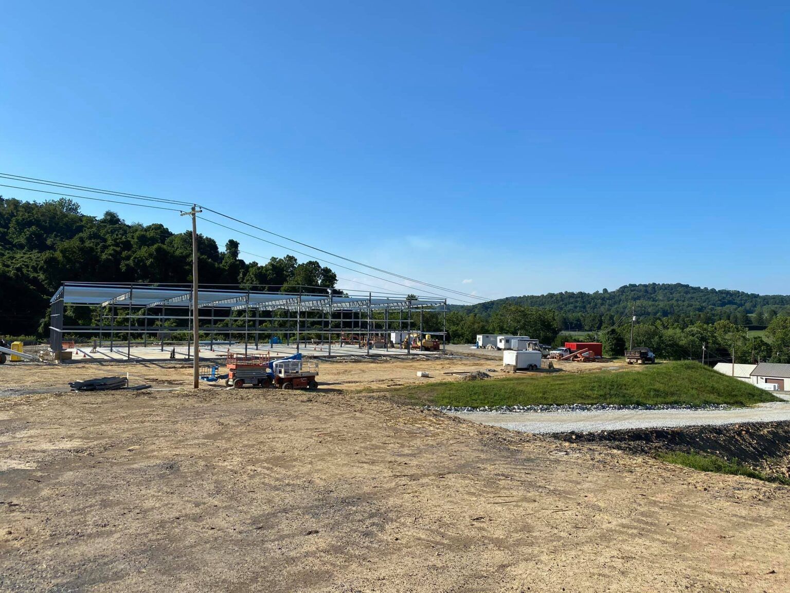 A construction site with a blue sky in the background