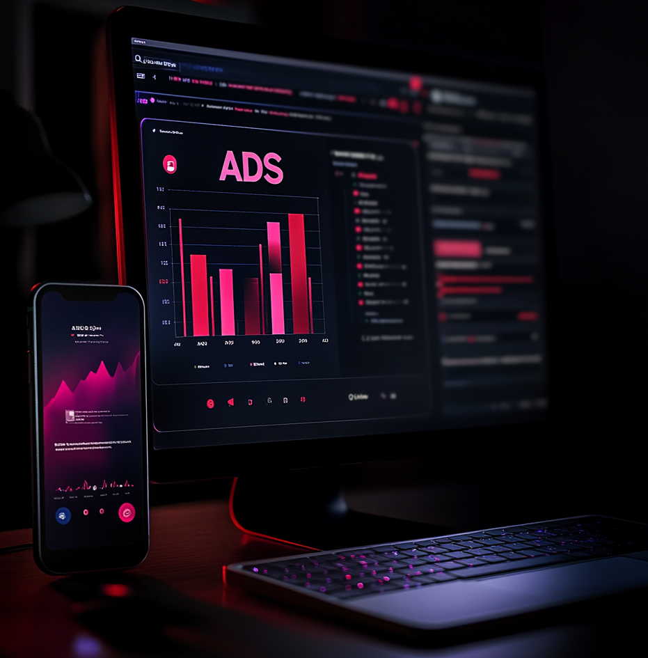 A computer monitor with ads on the screen