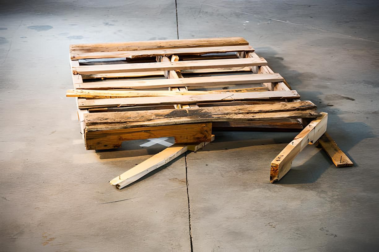 a wooden pallet is laying on a concrete floor