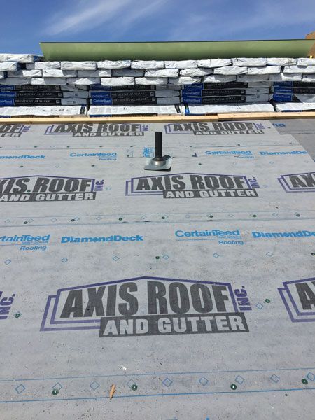 a roof with a lot of sheets of axis roof and gutter on it