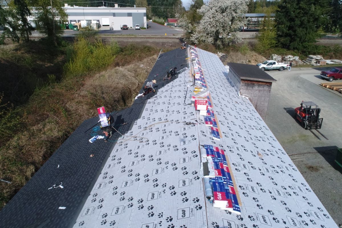 an aerial view of a roof with a lot of shingles on it .