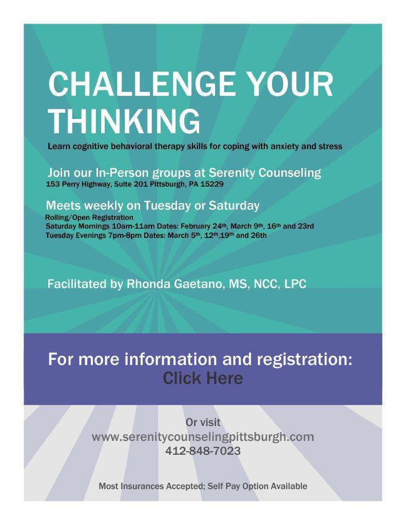 Challenge Your Thinking Flyer - Pittsburgh, PA - Serenity Counseling