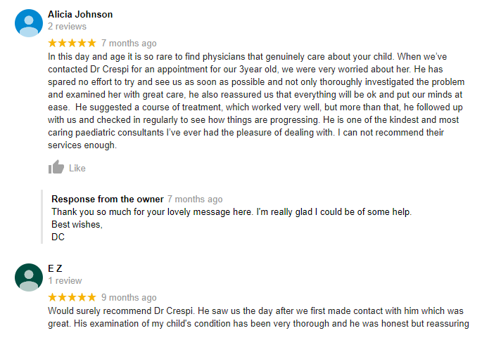 5 star reviews for Dr Daniel Crespi gastroenterologist