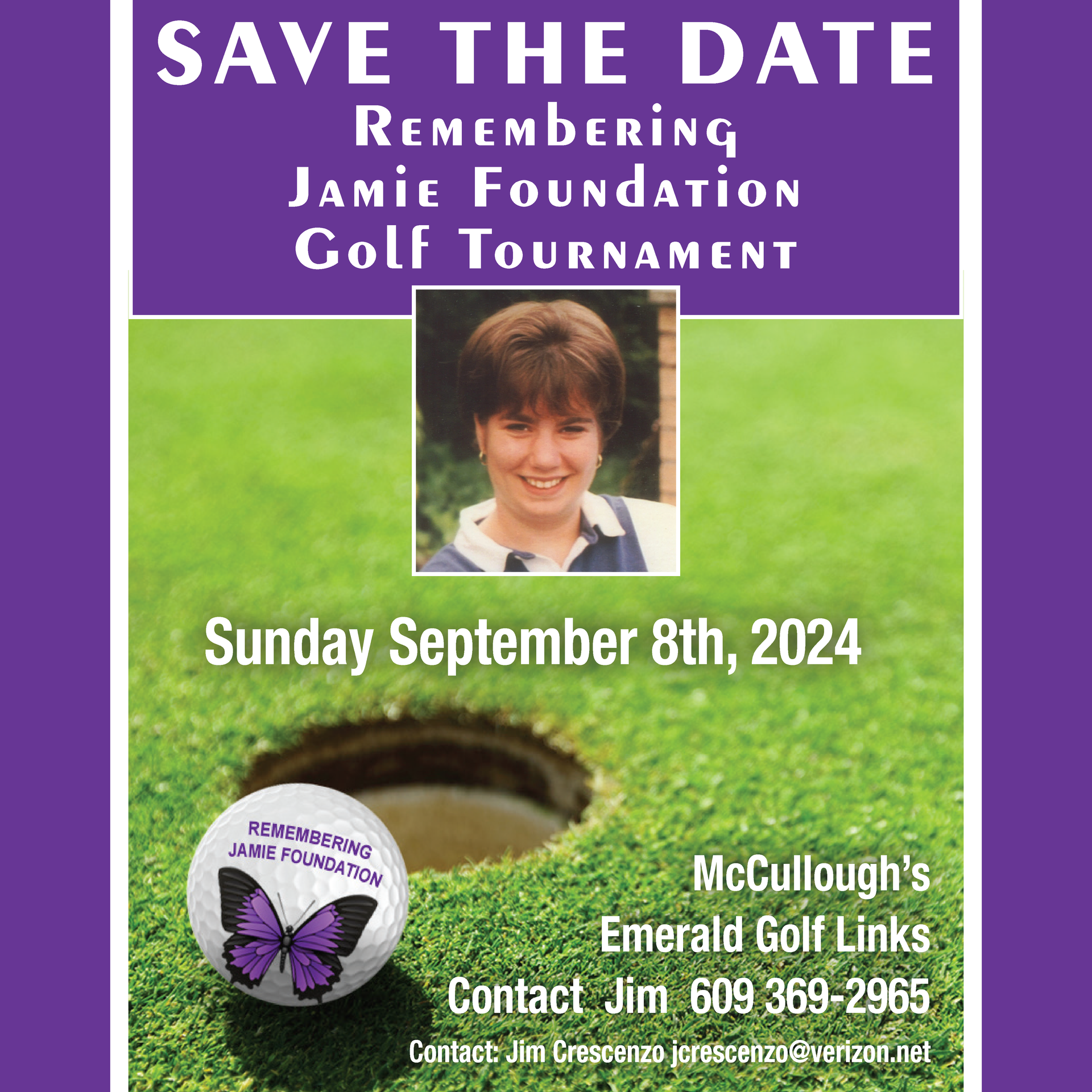 a save the date poster for the jamie foundation golf tournament