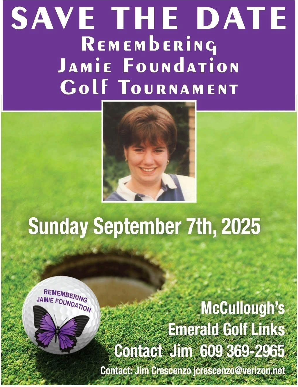 a save the date poster for the jamie foundation golf tournament