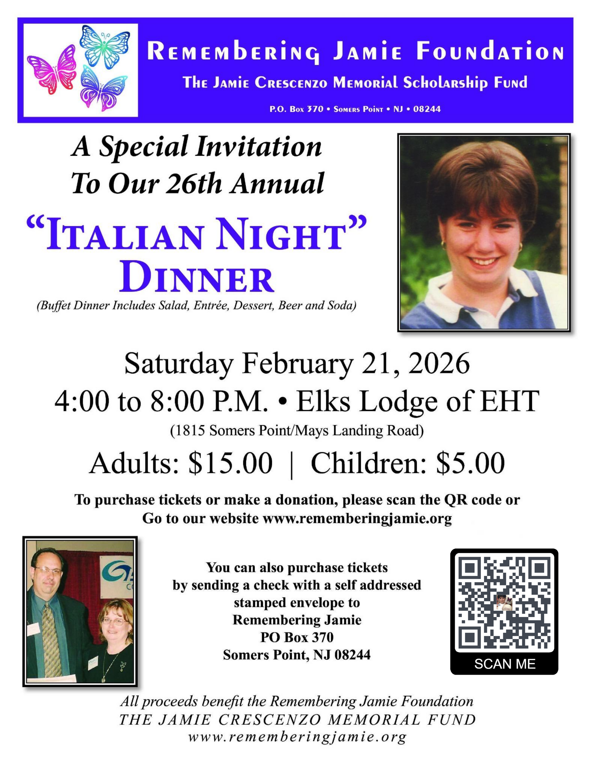 26th Annual Remembering Jamie Foundation Italian Dinner Night Advertisement