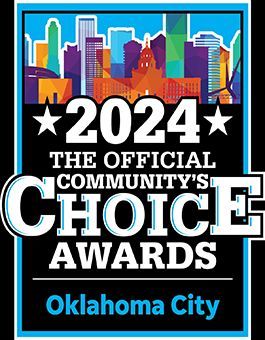 2024 Oklahoma City Community's Choice Awards logo with city skyline in blue, orange, and purple.