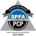 SPFA Accredited contractor logo. Contains black, blue, white, and gray text with the company's name and number.