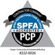 SPFA Accredited contractor logo. Contains black, blue, white, and gray text with the company's name and number.