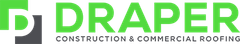 Logo for Draper Construction & Commercial Roofing. Green and gray design.