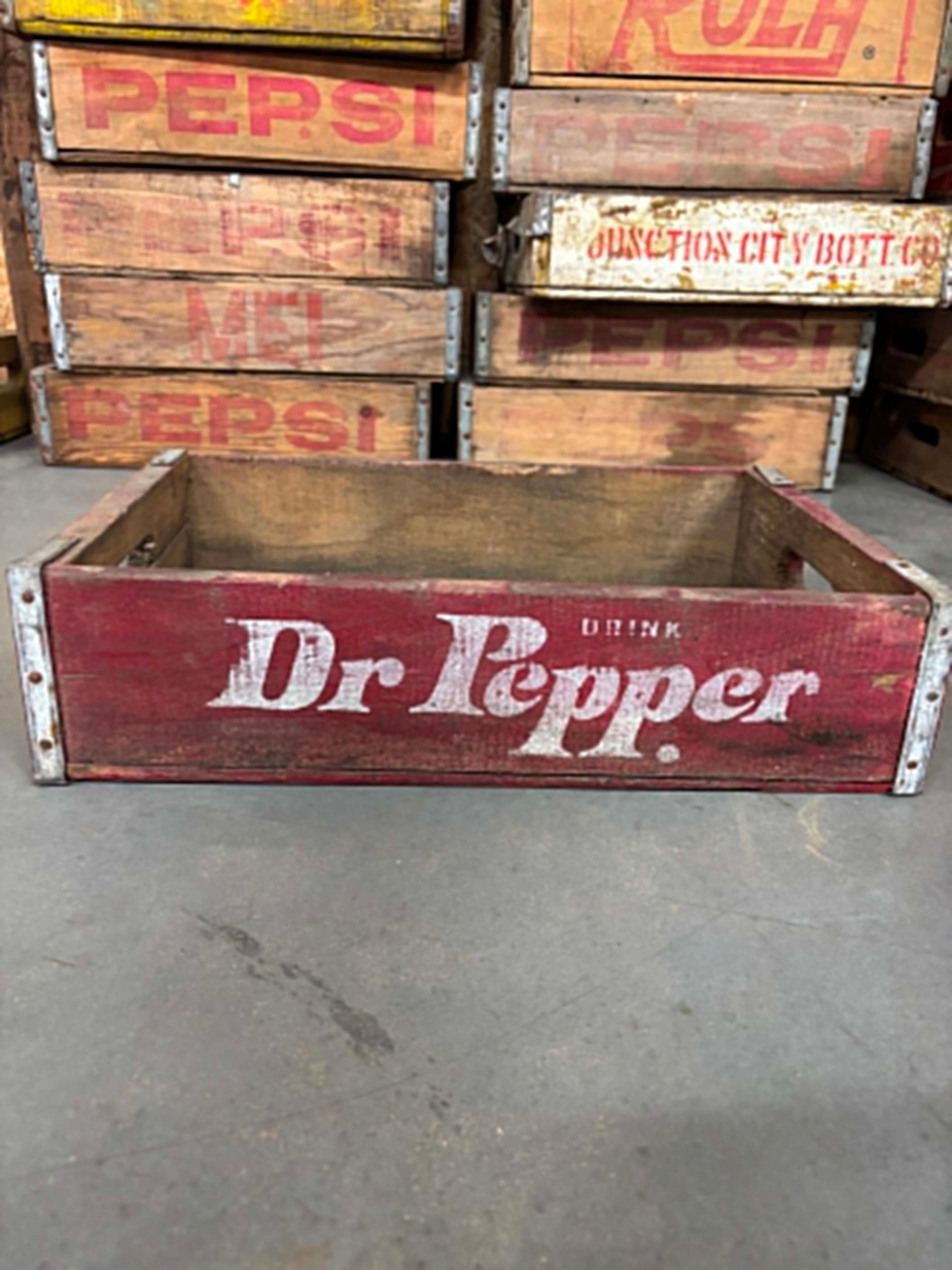 Caisse bois vintage Dr Pepper – authentique caisse US années 50
