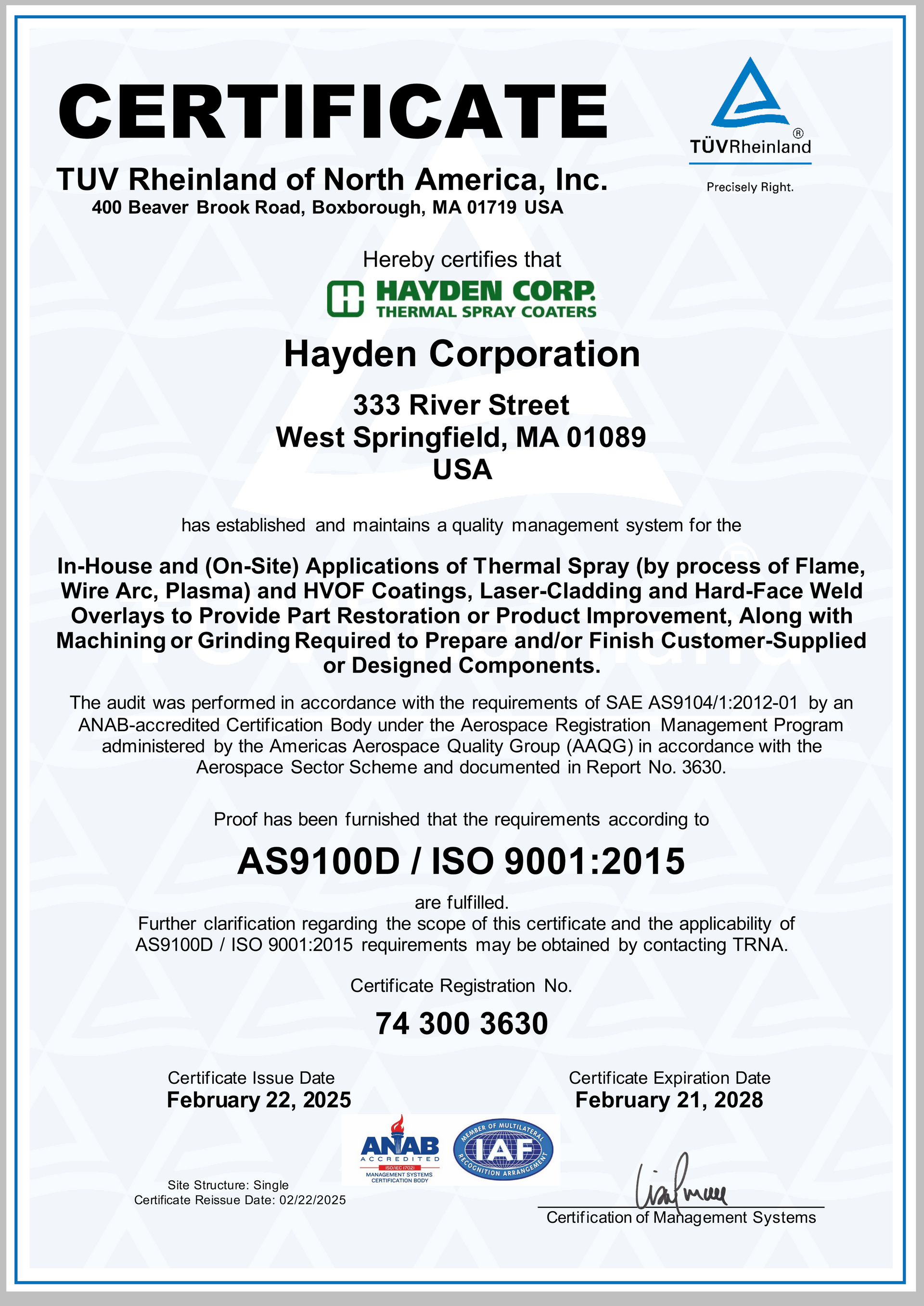 AS9100D / ISO 9001:2015 Certificate