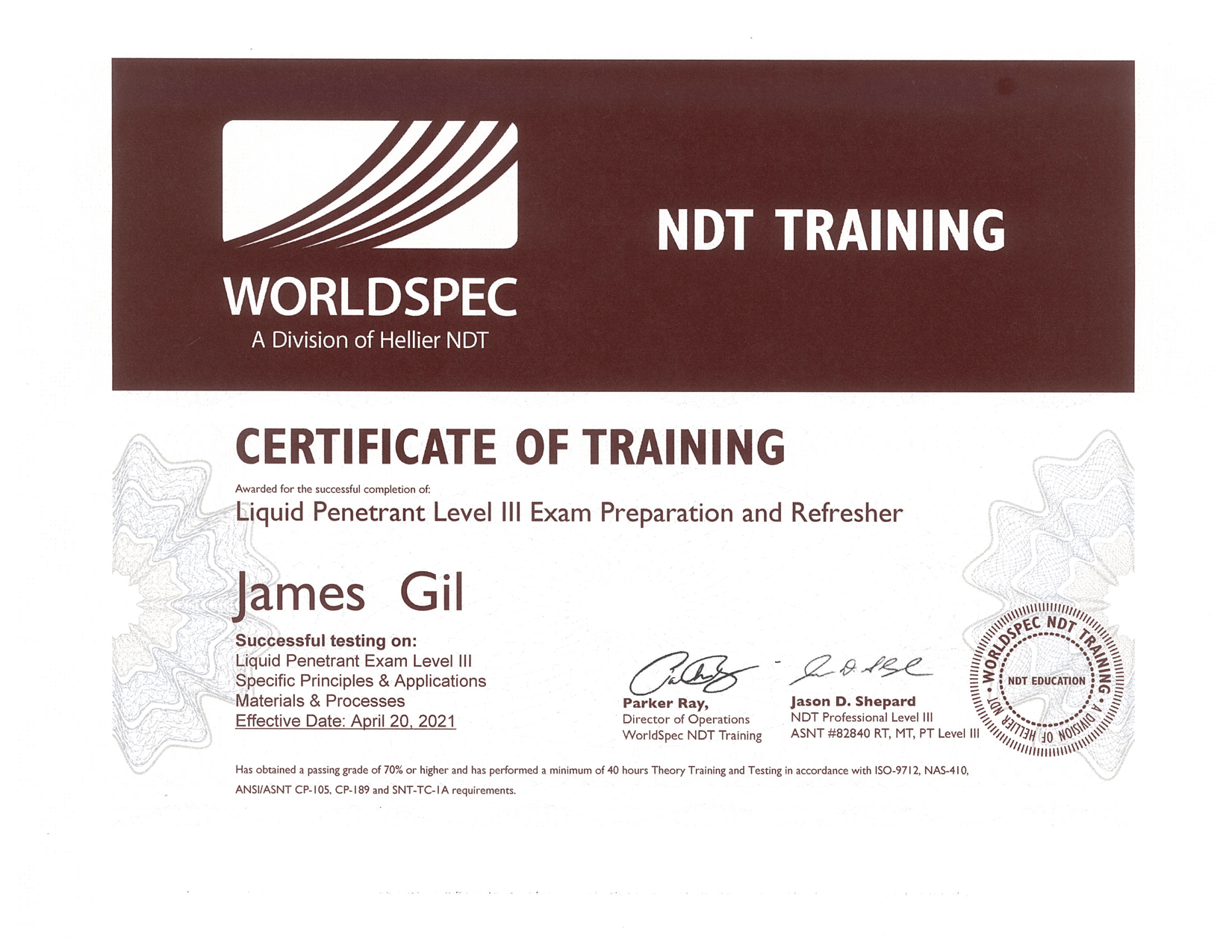 NDT Training Certification