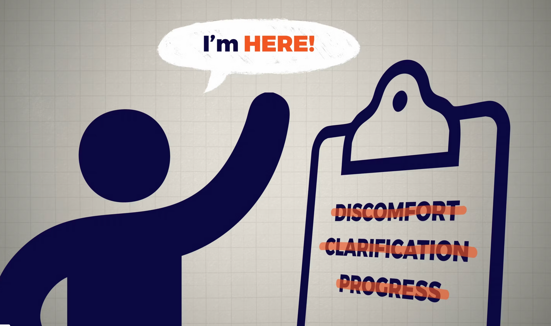 A stick figure raises a hand and says 