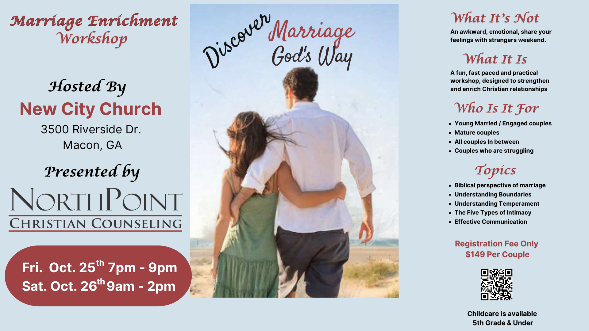 A brochure for a marriage workshop hosted by new city church