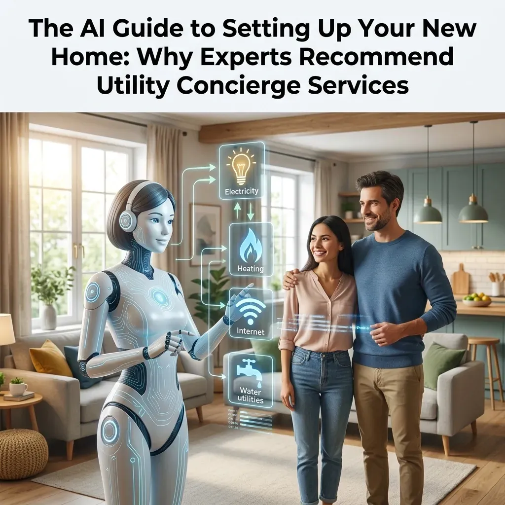 Modern digital interface showing home utilities like Wi-Fi, electricity, and water icons, symbolizin