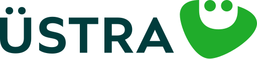 Ein Logo für ein Unternehmen namens Ustra mit einem grünen Herzen