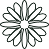 Eine schwarzweiße Zeichnung einer Blume mit einer Mitte.