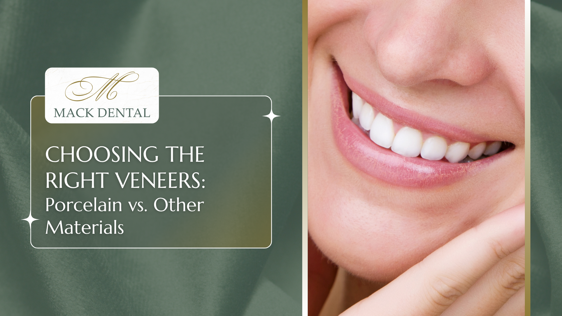 A woman is smiling with her hand on her chin.