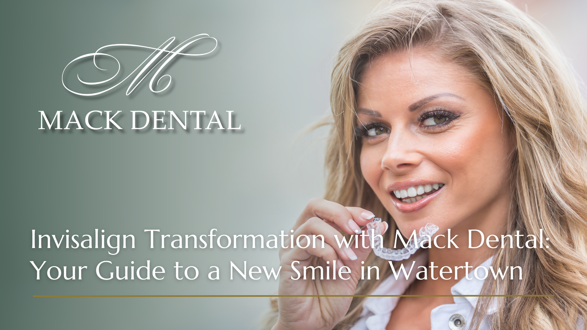 A woman is smiling in an advertisement for mack dental.