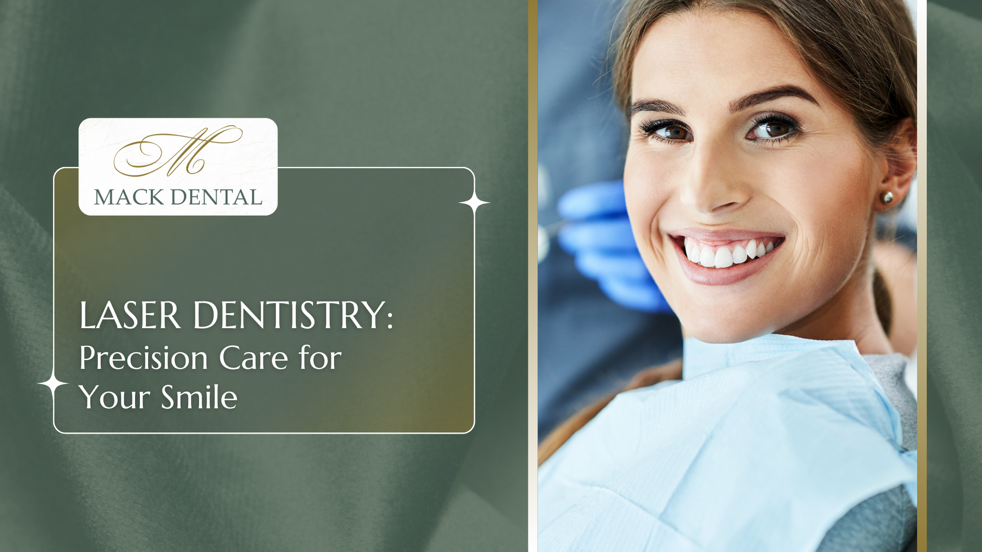 A woman is smiling while sitting in a dental chair.
