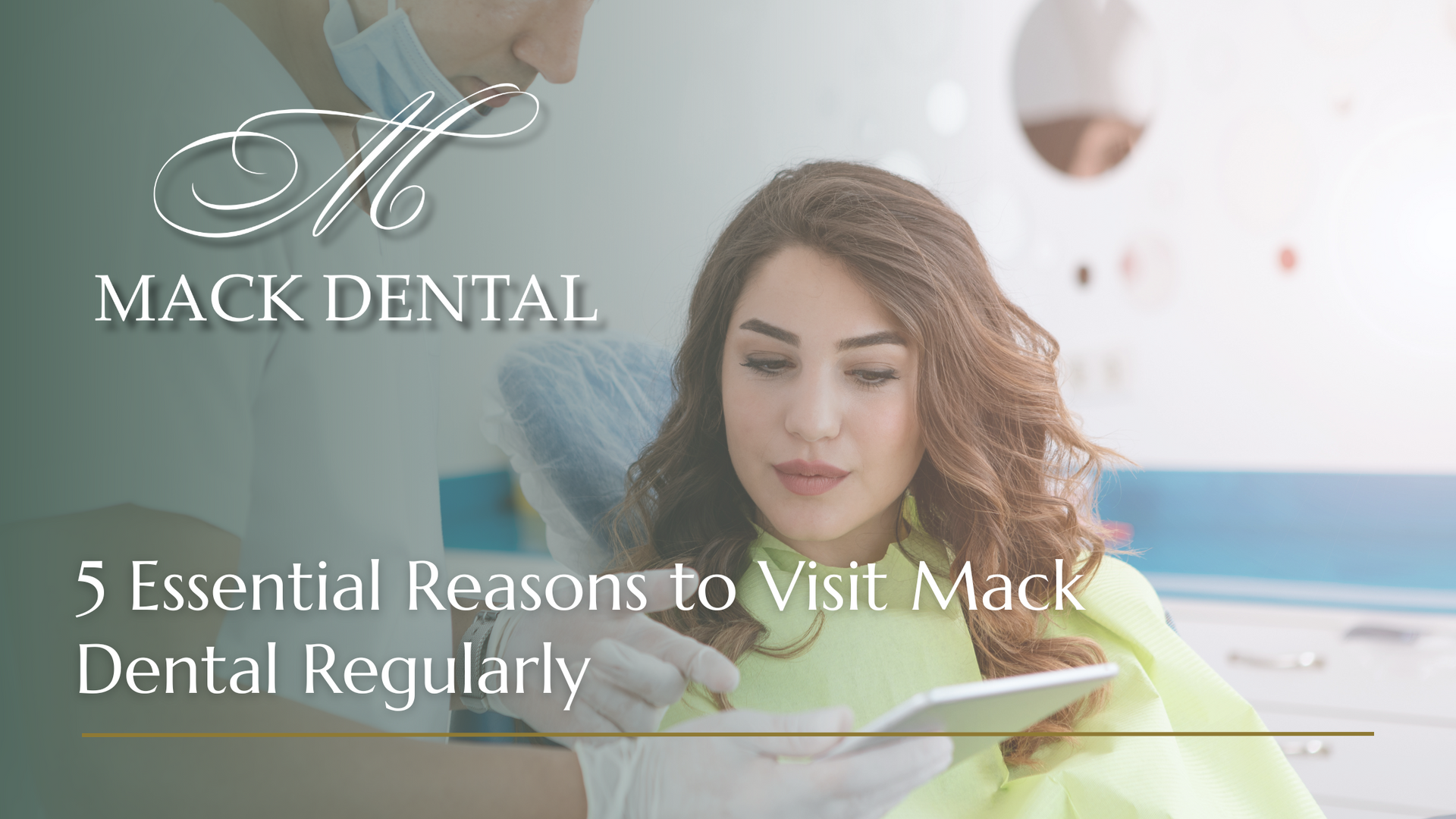 A woman is sitting in a dental chair looking at a tablet.