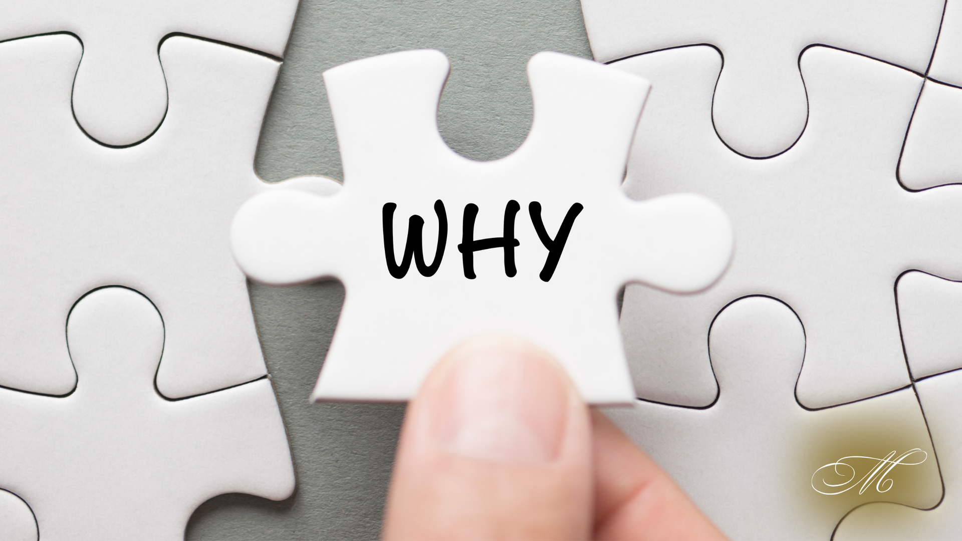 A person is holding a puzzle piece that says why