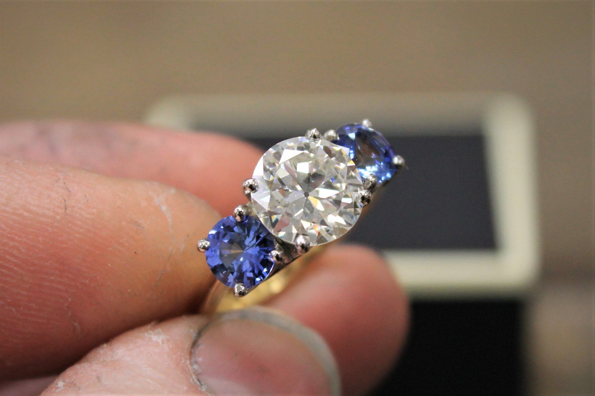 diamond and blue sapphire ring