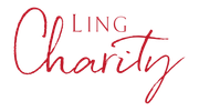 A red and white logo for ling charity