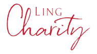 A red and white logo for ling charity