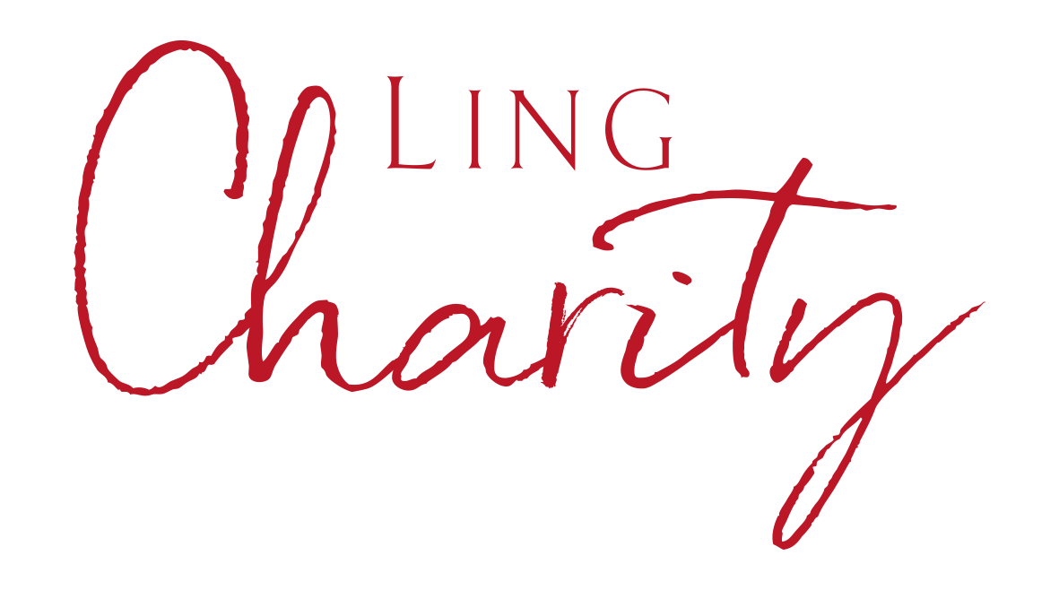 A red and white logo for ling charity