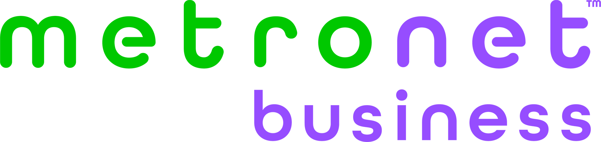 Logo for MetroNet, featuring a green and purple