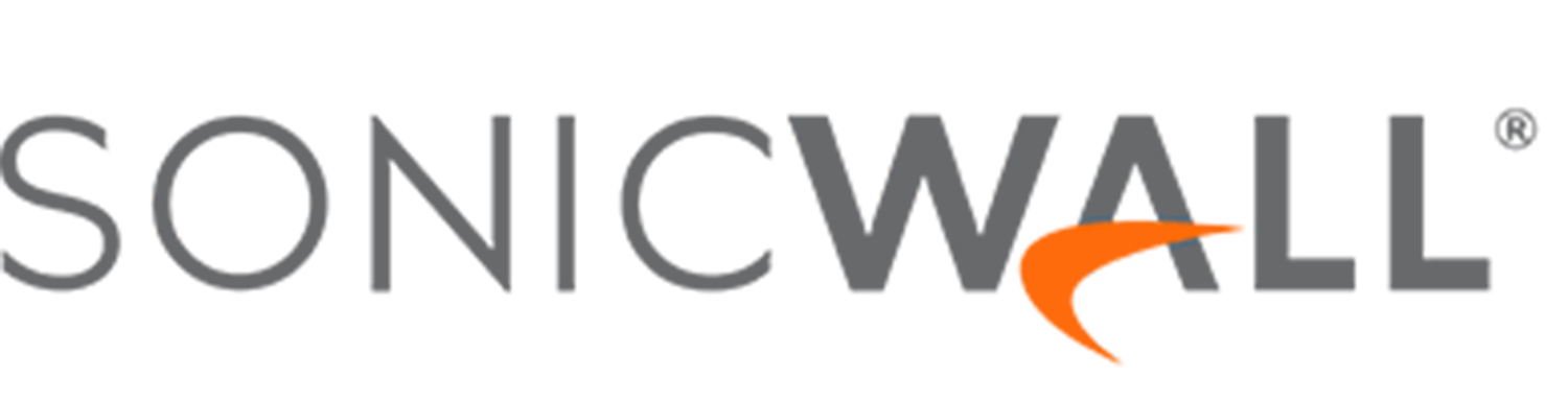 SonicWall logo in gray text with orange curve.