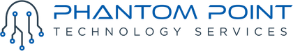 Logo of Phantom Point Technology Services, blue text on white background with circuit board graphic.