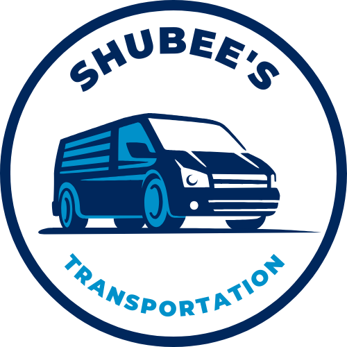 Blue van inside a circular logo for