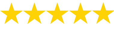 Five yellow stars are lined up in a row on a white background.