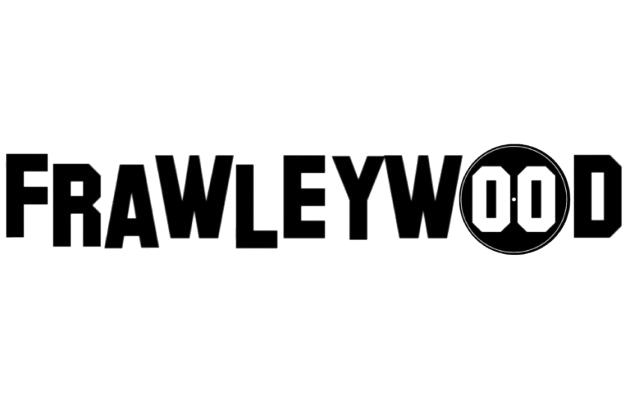 A black and white logo for frawleywood on a white background.