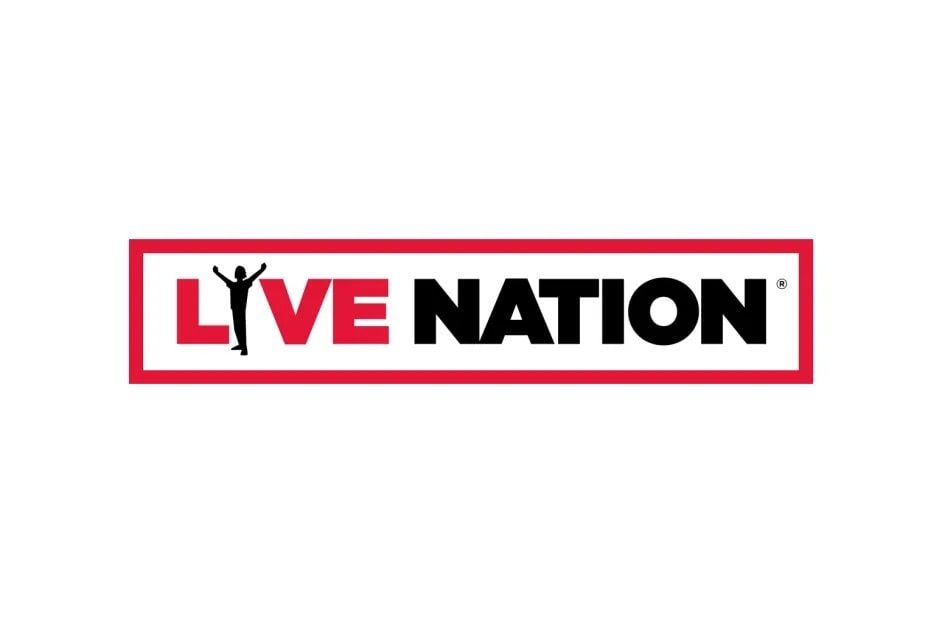 The logo for live nation is a red and black logo with a person standing in the middle.